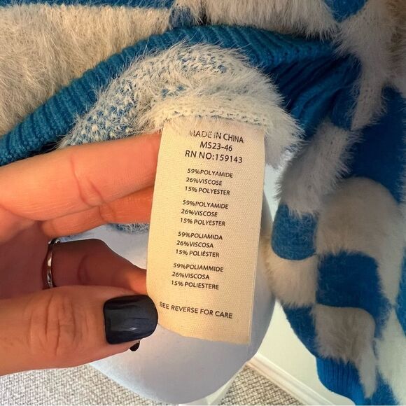 FRNCH Lio Cozy Fuzzy Sweater Blue White Abstract Colorblock Size Small - Picture 7 of 8